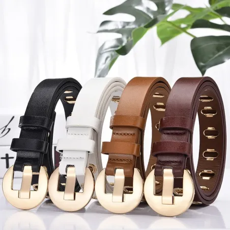 Fashionable leather belt with metal buckle & holesBelts