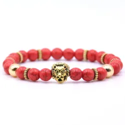 Lion head bracelet with natural stone beadsBracelets