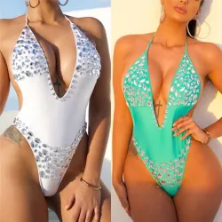 Sexy one piece swimming suit with diamondsBeachwear