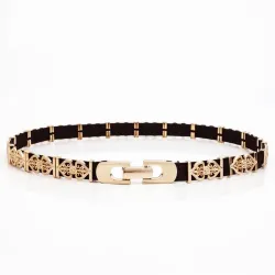 Elegant fashionable belt with leaf pattern and metal buckleBelts