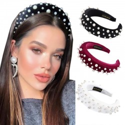 Fashionable velvet headband with pearls