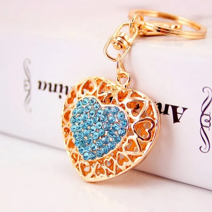 Hollow-out heart with crystals - keychainKeyrings