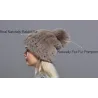 Knitted rabbit fur hat with pompomHats & Caps