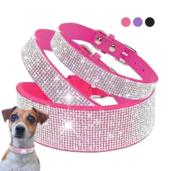 Leather collar with rhinestones for dogs and catsCollars & Leads