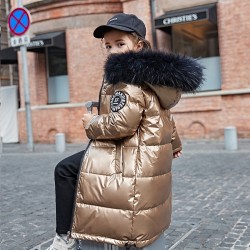 Long - warm winter jacket with fur hood - for girls