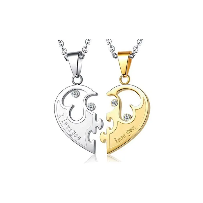 Heart-shaped pendant - I love you - stainless steel necklaces for him and her - 2 piecesNecklaces