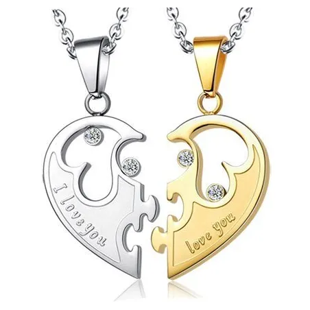Heart-shaped pendant - I love you - stainless steel necklaces for him and her - 2 piecesNecklaces
