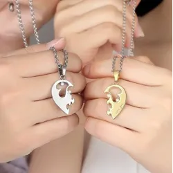 Heart-shaped pendant - I love you - stainless steel necklaces for him and her - 2 piecesNecklaces