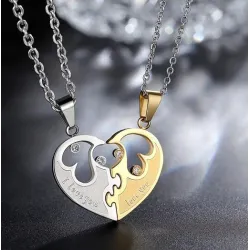 Heart-shaped pendant - I love you - stainless steel necklaces for him and her - 2 piecesNecklaces