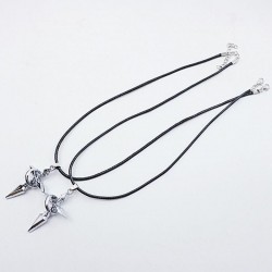 Black & silver Cross with ring - rope chain - necklace for couple - 2 piecesNecklaces