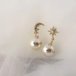 Star Moon Design Earrings - Drop StyleEarrings