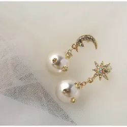 Star Moon Design Earrings - Drop StyleEarrings