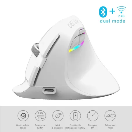 M618 - 2.4GHz - mini vertical wireless mouse - Bluetooth 4 - dual mode - rechargeable - silent - whiteMouses