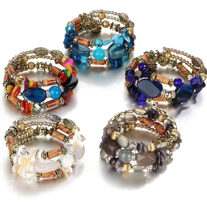 Multi-layer bracelet with resin stones - vintage - ethnic braceletBracelets