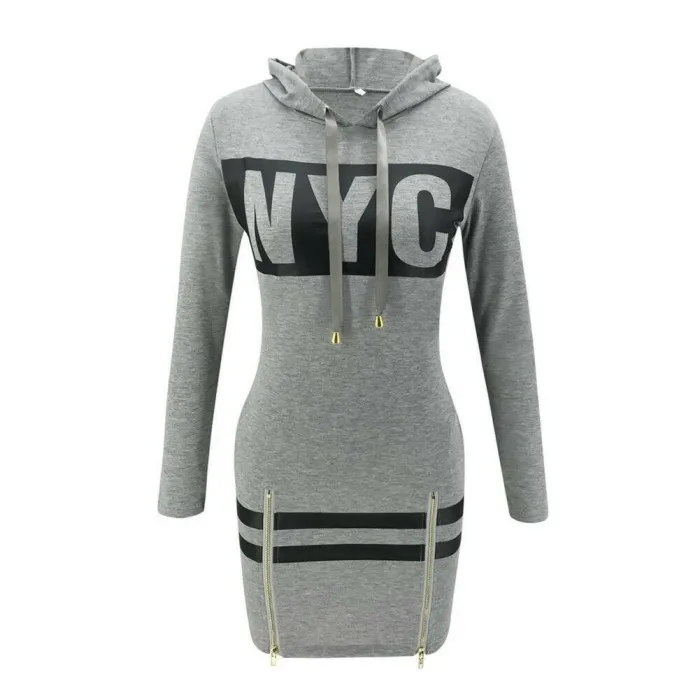 Printed NYC letters - long sleeve mini dress - hoodieHoodies & Jumpers