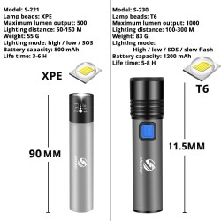 USB Rechargeable - LED Flashlight - T6 - 1200mAh - WaterproofSurvival tools