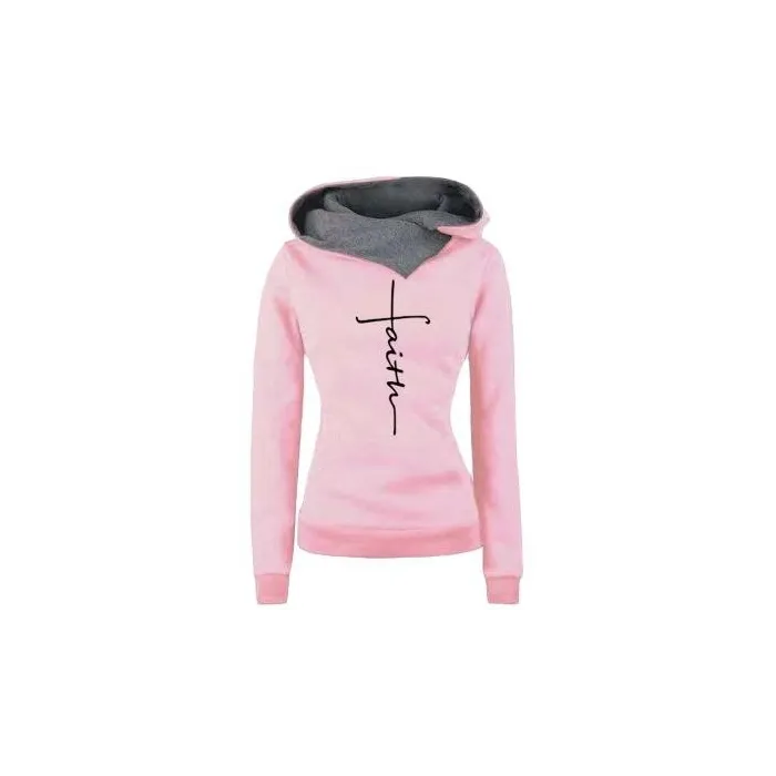 Autumn - Winter - Hoodies - Sweatshirts - Women - Faith Embroidered PrintHoodies & Jumpers