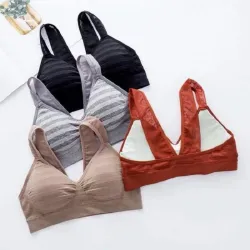 Striped cotton fitness bra with push upWomen's fashion