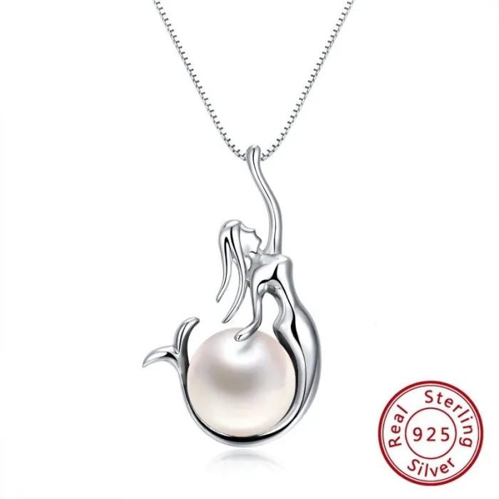 Pendant with mermaid & pearl - necklace - 925 sterling silverNecklaces