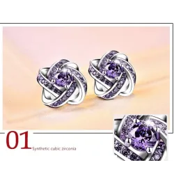 Exclusive small round earrings with crystals - 925 sterling silverEarrings