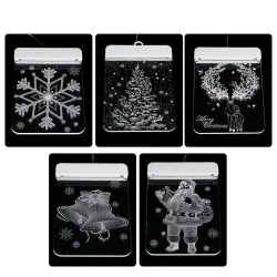 Christmas 3D decoration for door / window - LED light - transparent plate with suction cupChristmas