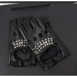 Leather gloves - half finger design - with rivets - unisexGloves