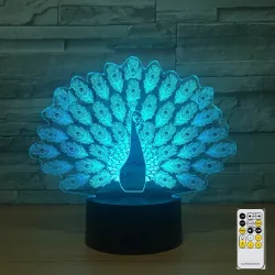 Peacock Lamp - Colorful - 3D Light - Remote ControlLights & lighting