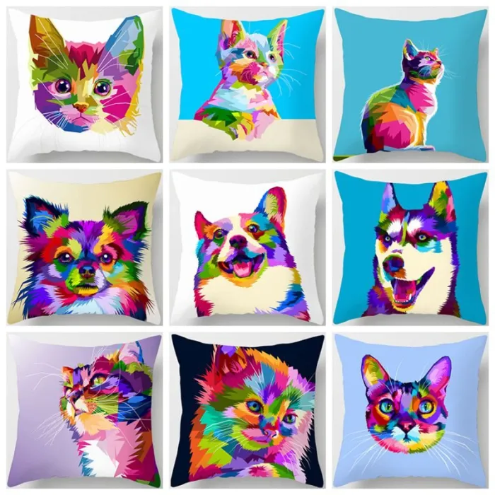 Colorful animals - cat - dog - zebra - giraffe - lion - cushion cover case - 45 * 45 cmCushion covers