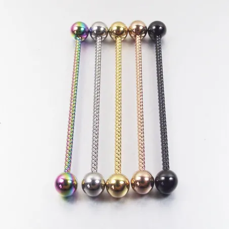 Twisted industrial barbell - body piercing - stainless steel - 38mmEarrings