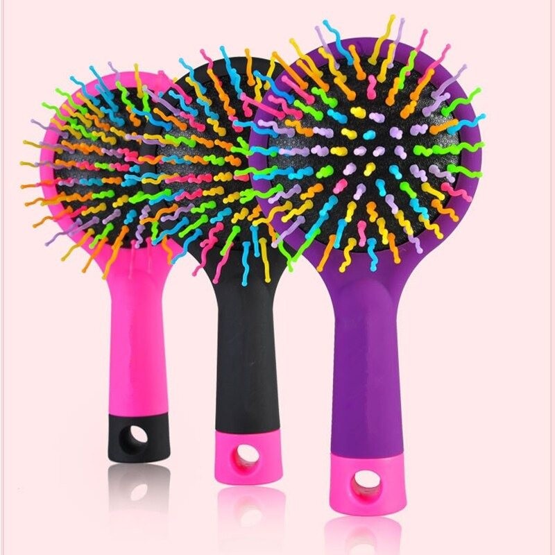 Anti-static comb - rainbow hair brush with mirror