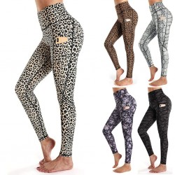 Fitness - Yoga - leggings with pockets - compressed - sweat-absorbent - high waist - leopard printFitness