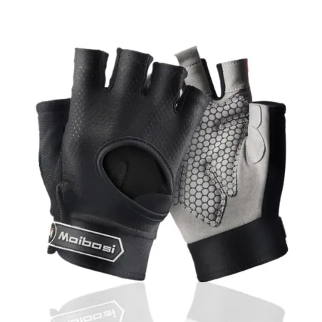 Gym padded gloves - anti-slip silicone grip -with wrist wrapFitness