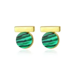 Elegant round stud earrings - with green malachite - 925 sterling silverEarrings