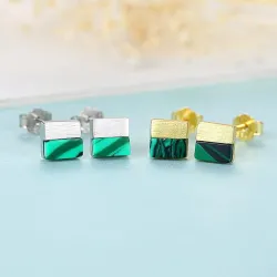 Luxurious square stud earrings - with turquoise - 925 sterling silverEarrings