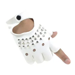 Leather gloves - half finger design - with rivets - unisexGloves