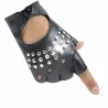 Leather gloves - half finger design - with rivets - unisexGloves