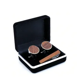 Cufflinks & tie bar - laser engraved - wooden setCufflinks