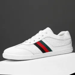 Fashionable sports sneakers - genuine leather - lightweight - with breathable meshShoes