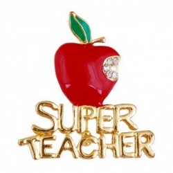 SUPER TEACHER - red bitten apple with crystals - broochBrooches