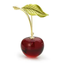 Enameled cherry with a leaf - broochBrooches
