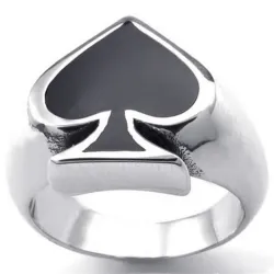 Black poker heart - stainless steel ringRings