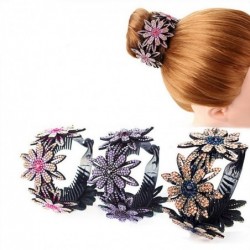 Floral hair clip - bun maker - claw - with sparkling rhinestones