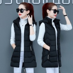 Warm sleeveless jacket - long hooded vest with zipperJackets