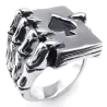 Vintage ring - stainless steel - skull claw holding deck of cardsRings