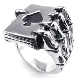 Vintage ring - stainless steel - skull claw holding deck of cardsRings
