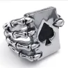 Vintage ring - stainless steel - skull claw holding deck of cardsRings