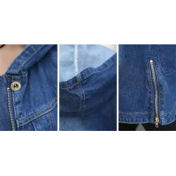 Trendy denim long jacket - with hood - zipper - pocketsJackets