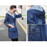Trendy denim long jacket - with hood - zipper - pocketsJackets