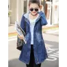 Trendy denim long jacket - with hood - zipper - pocketsJackets