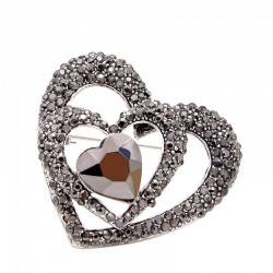 Black heart shaped brooch - with crystalBrooches